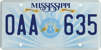 MS license plate OAA635