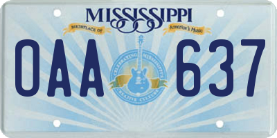 MS license plate OAA637