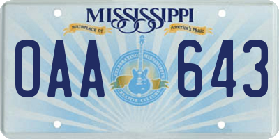 MS license plate OAA643