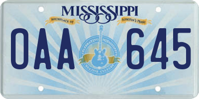 MS license plate OAA645
