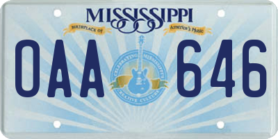 MS license plate OAA646