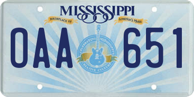 MS license plate OAA651