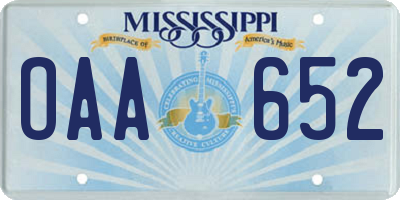 MS license plate OAA652