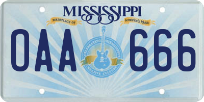 MS license plate OAA666