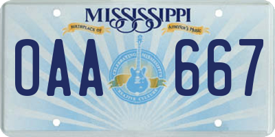MS license plate OAA667