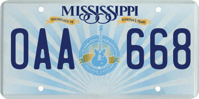 MS license plate OAA668