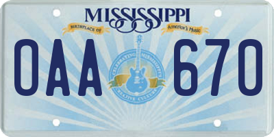MS license plate OAA670