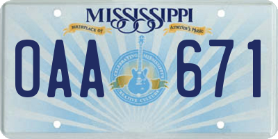 MS license plate OAA671