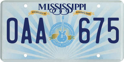 MS license plate OAA675
