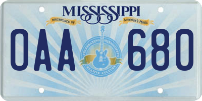 MS license plate OAA680