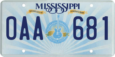MS license plate OAA681
