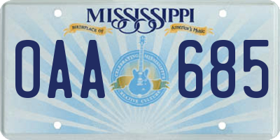 MS license plate OAA685