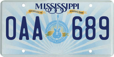 MS license plate OAA689