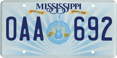 MS license plate OAA692