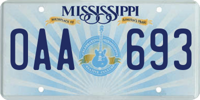 MS license plate OAA693