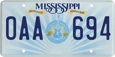 MS license plate OAA694