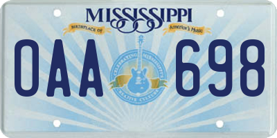 MS license plate OAA698