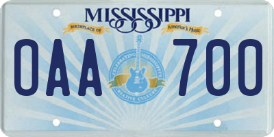 MS license plate OAA700