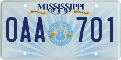 MS license plate OAA701
