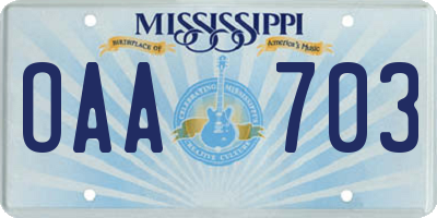 MS license plate OAA703