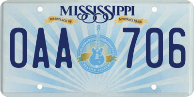 MS license plate OAA706