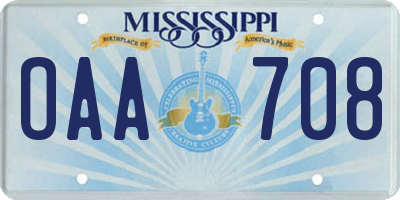MS license plate OAA708