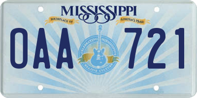 MS license plate OAA721