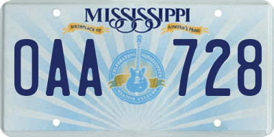 MS license plate OAA728