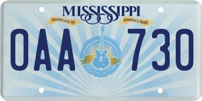 MS license plate OAA730