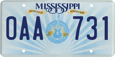 MS license plate OAA731
