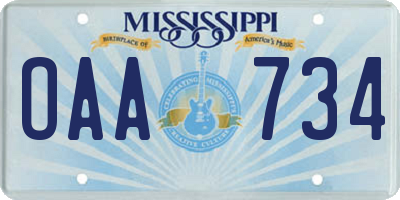 MS license plate OAA734
