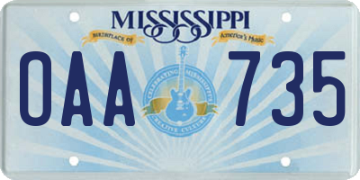 MS license plate OAA735