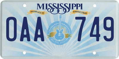 MS license plate OAA749