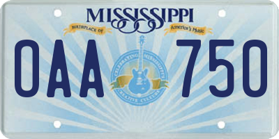 MS license plate OAA750