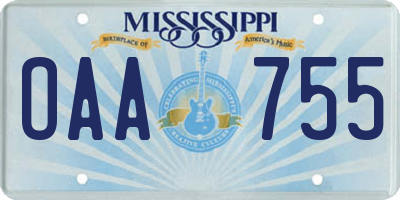 MS license plate OAA755