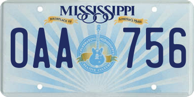 MS license plate OAA756