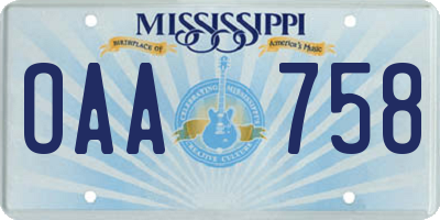 MS license plate OAA758