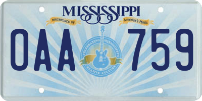 MS license plate OAA759