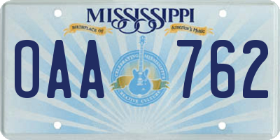 MS license plate OAA762