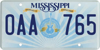 MS license plate OAA765