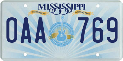 MS license plate OAA769