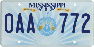 MS license plate OAA772
