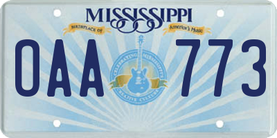 MS license plate OAA773