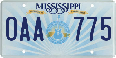 MS license plate OAA775