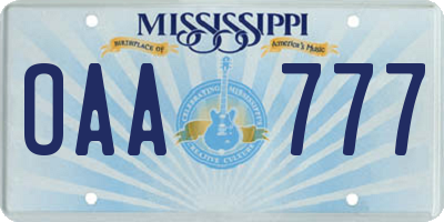 MS license plate OAA777