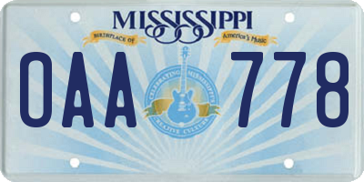 MS license plate OAA778