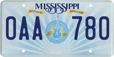 MS license plate OAA780