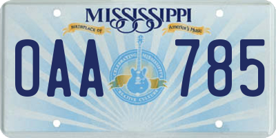 MS license plate OAA785