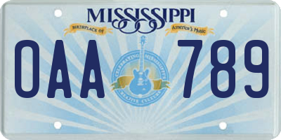 MS license plate OAA789