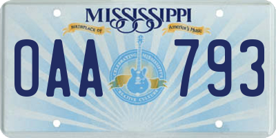 MS license plate OAA793